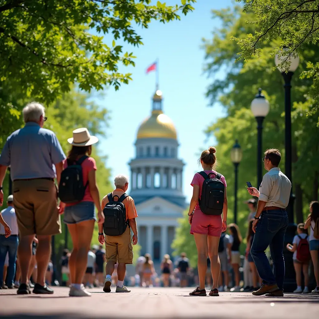 Мост через реку Чарльз с пешеходами и велосипедистами.